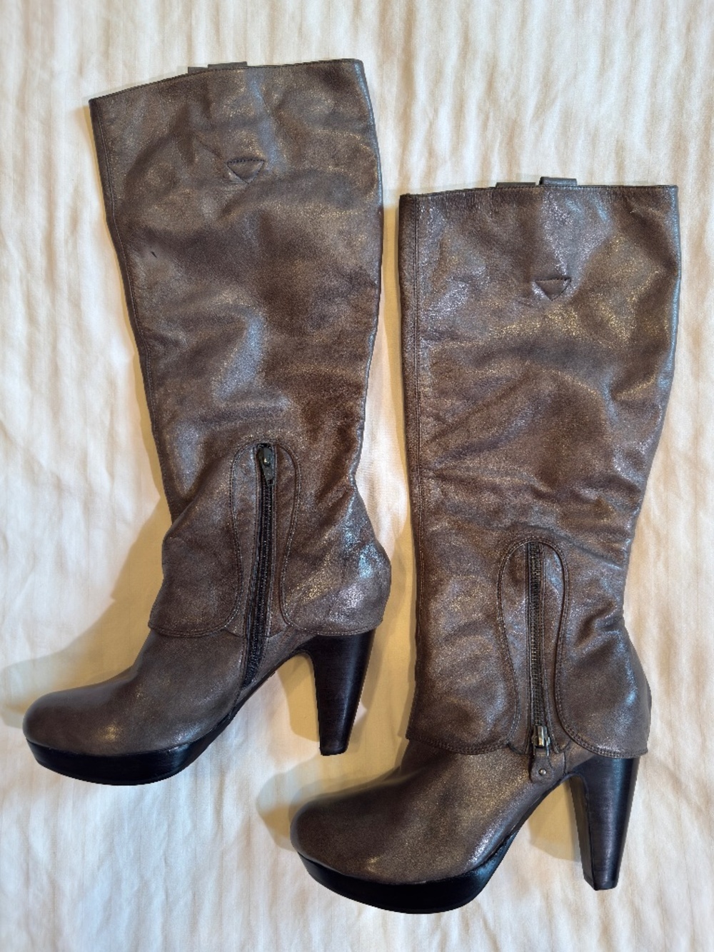 Never Worn Biviel Oliver Gray Leather Tall Boots EU 39 | Platform Heel
